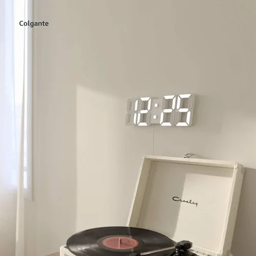 Vista 2 de mooas 3D Pure Slim M LED reloj, 11,8" reloj digital LED multifunción 11.8" Slim M Reloj de pared blanco con control remoto