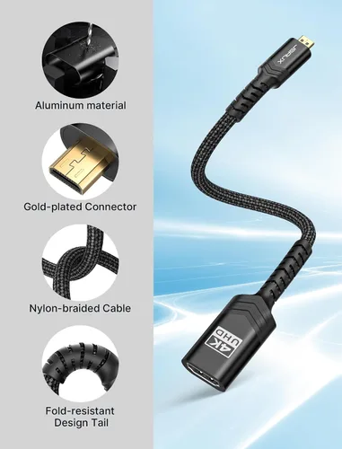 Vista 7 de JSAUX Adaptador Micro HDMI a HDMI, Cable Adaptador Micro HDMI Macho a HDMI Hembra, 4K@60Hz HDR 3D 18Gbps - Negro