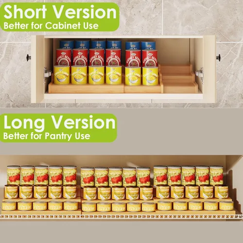 Vista 8 de Estante para latas de bambú extensible extra largo de 3 niveles para despensa, organizador de latas de despensa ajustable, gran capacidad