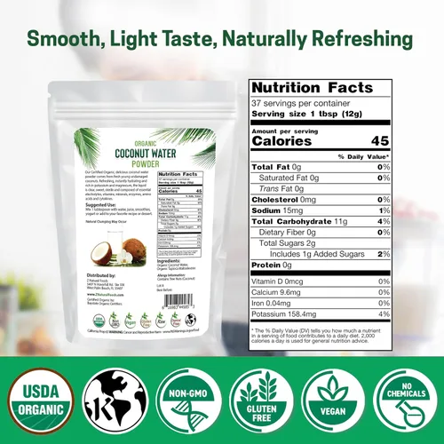 Vista 2 de Z Natural Foods Polvo de agua de coco orgánico – Soporte de energía y electrolitos – Perfecto antes y después del entrenamiento – Vegano, sin