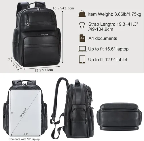 Vista 4 de TIDING Mochila de cuero vintage para hombre de 15.6 pulgadas, bolsa para laptop de gran capacidad, viajes de negocios, senderismo, mochilas de hombro
