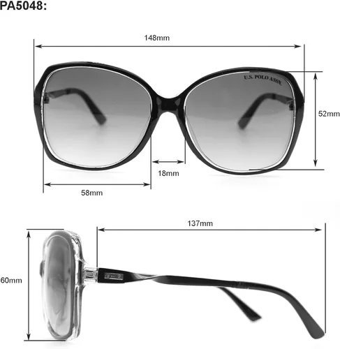 Vista 5 de U.S. Polo Assn. Pa5048 - Lentes de sol con diseño de mariposa y protección UV para mujer. Regalos clásicos para ella, 2.559in, Negro y vidrio Humo