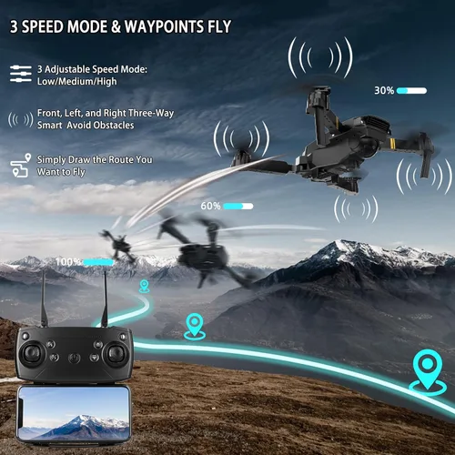 Vista 4 de Drones con cámara para adultos 4K 1080P, mini dron con cámara plegable para adultos, retención de altitud, despegue y tierra con una tecla, giro 3D