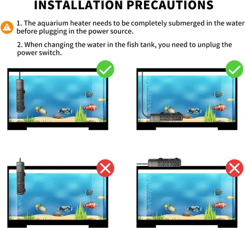 Vista 5 de HiTauing Calentador de Acuario, 50W/100W/200W/300W/500W Calentador de Tanque de Peces Sumergible con Protección contra Sobrecalentamiento y Apagado
