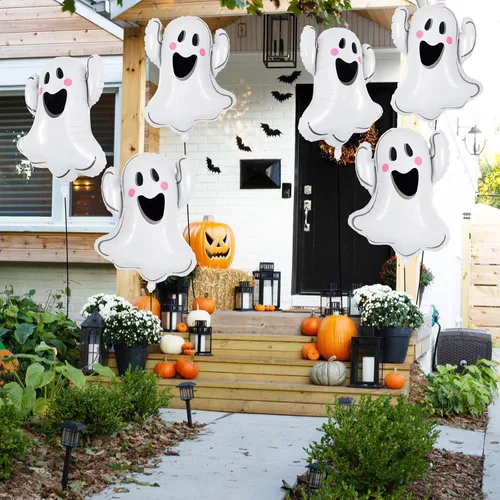 Vista 4 de 6 globos de fantasma de Halloween, globos de aluminio con forma de fantasma blanco, globos grandes de Mylar para decoración de fiesta temática