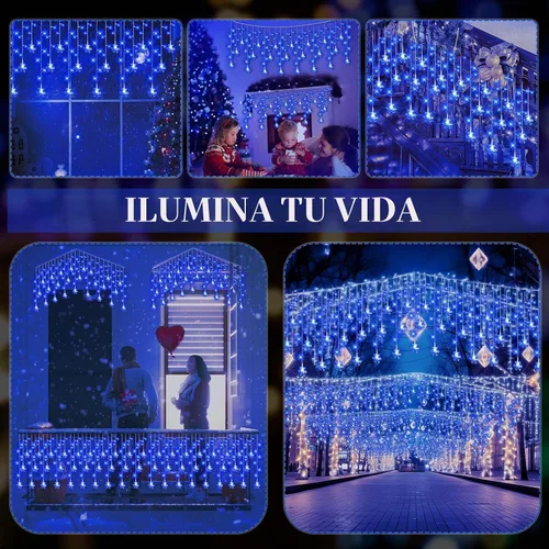 Vista 5 de Aurelema Luces de carámbano de copo de nieve de Navidad, 33 pies, luces de copo de nieve para exteriores con control remoto, 8 modos, impermeables
