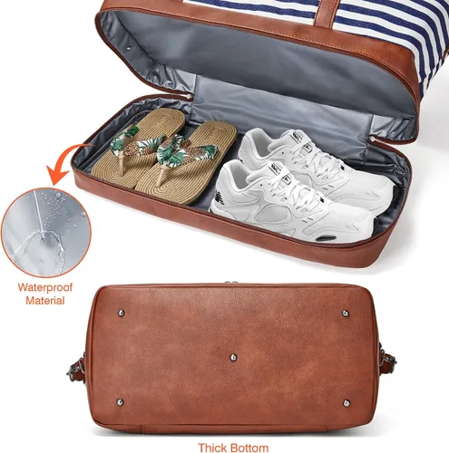 Vista 3 de OPAGE Bolsa de fin de semana para mujeres y hombres, bolsa de lona grande con compartimento para zapatos, bolsa de viaje con funda de carretera