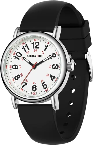 Vista 22 de GOLDEN HOUR - Reloj de enfermera impermeable para profesionales médicos, estudiantes, mujeres y hombres, esfera luminosa de fácil lectura, 24 horas