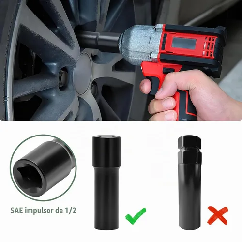 Vista 6 de Llave de Vaso Pequeña de 6 Puntas para Tuercas de Rueda, Herramienta Cuadrada de Impacto de 1/2 Pulgada – Remueve Fácilmente Pernos/Tuercas de Rueda