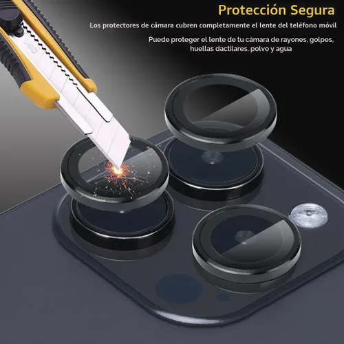 Vista 3 de Protector de lente de cámara para iPhone 15 Pro Max, protector de lente de vidrio templado con anillo de aleación de aluminio, compatible con iPhone