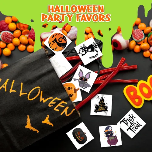 Vista 4 de ArtCreativity Tatuajes temporales individuales de Halloween que brillan en la oscuridad para niños, juego de 144 tatuajes en 12 diseños