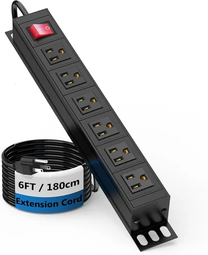 Vista 8 de BTU Regleta de alimentación de 6 tomas, protector de sobretensiones de montaje en metal, toma de corriente de montaje en pared resistente para uso