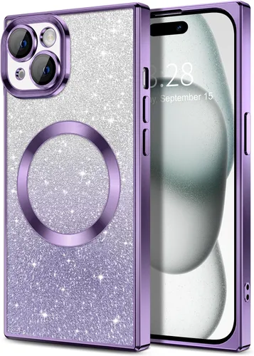 Vista 126 de Hython Funda para iPhone 13 Pro transparente con purpurina magnética [compatible con MagSafe] Protector completo de lente de cámara delgado