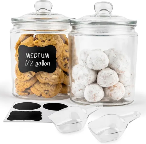 Vista 7 de KooK Tarros de almacenamiento de vidrio con tapas, 29 onzas (juego de 2), recipientes de cocina para azúcar, galletas, bolas de algodón, recipientes