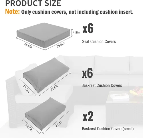 Vista 2 de WAROOM Juego de 7 fundas de cojín para exteriores para muebles de patio, fundas de cojín de repuesto para sofá de 6 plazas, sofá modular de ratán