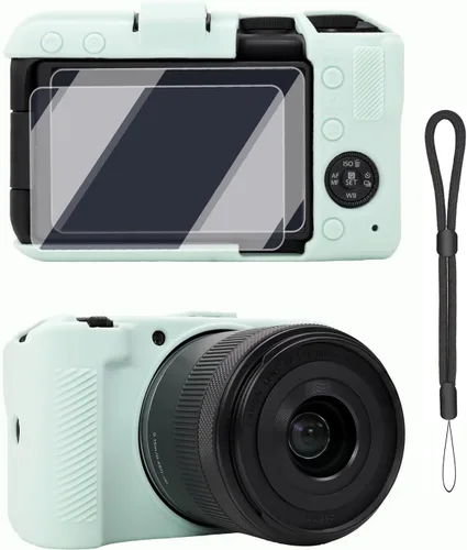Vista 10 de Funda para cámara de cuerpo Canon EOS R50 V, piel, arañazos, funda protectora de goma de silicona suave con protector de pantalla, accesorios