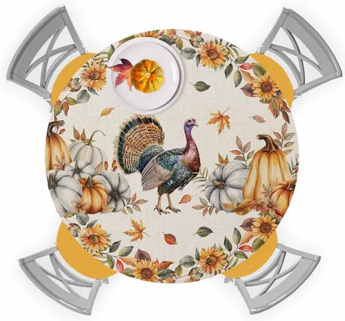 Vista 17 de Mantel redondo ajustable con flores silvestres botánicas, manteles elásticos impermeables para interiores y exteriores, mantel elástico para cena