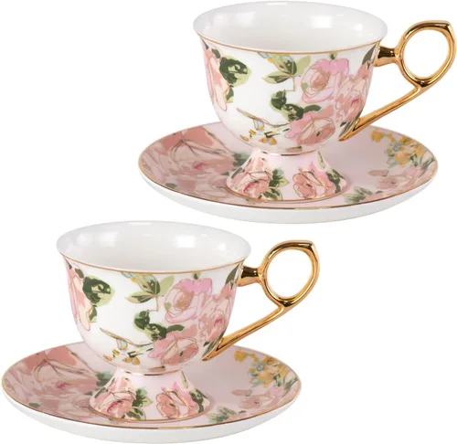 Vista 11 de KAMMAK Juego de 2 tazas de té y platillos, tazas de café de porcelana fina, tazas de café expreso apilables, demitasse de cerámica para café