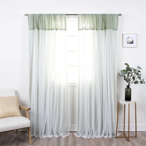 Vista 10 de Best Home Fashion Juego de 2 cortinas superpuestas de lino sintético de tul transparente con bolsillo para barra, filtro de luz, para sala de estar