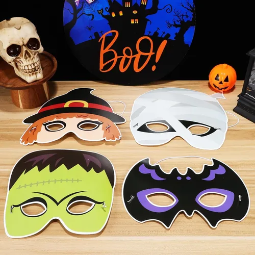 Vista 6 de PRETYZOOM Máscaras de Halloween, 9 unidades, máscaras de papel para adultos, banda elástica ajustable, máscara ligera para festivales, fiestas