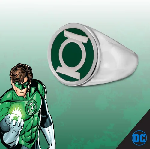 Vista 6 de DC Comics Anillo de acero inoxidable para hombre, diseño de superhéroe de la Liga de la Justicia, linterna verde