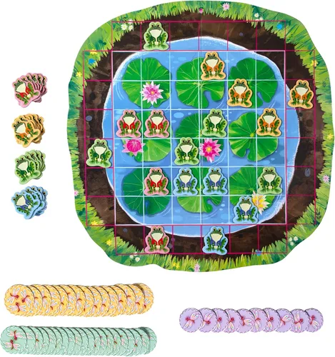 Vista 3 de eeBoo Juego de mesa con forma de rana Hopkins, galardonado juego de estrategia espacial y salto de ranas, diversión sin pantalla para 2 a 4