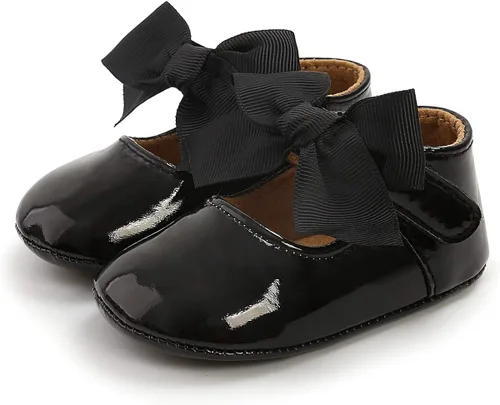 Vista 3 de BEBARFER Zapatos para bebés y niñas, Mary Jane con nudo de lazo plano y suela antideslizante para niños pequeños