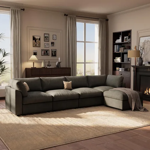 Vista 15 de Sofá modular Cloud de 100 pulgadas con reposabrazos curvo, moderno sofá modular con otomana de almacenamiento, cómodo sofá de nube de gran