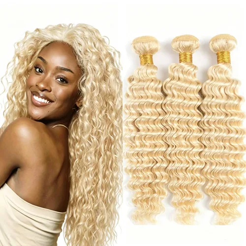 Vista 146 de P4613 Cabello humano rizado onda profunda marrón y paquetes mixtos 8 10 12 P4613 Ombre Marrón-Rubio-DP