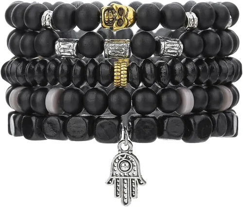 Vista 9 de Gothic Bracelet Adjustable Punk Braided Multilayer Grunge Set Beaded Bracelets Emo Metal Cuff Wrap Bracelets Stackable Meaningful Gift