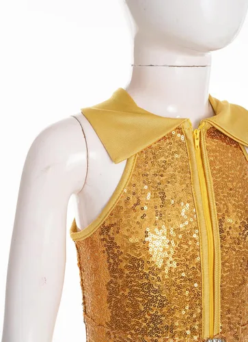 Vista 4 de JEATHA Mono de discoteca hippie brillante de los años 70 para niñas y niñas, con lentejuelas brillantes, disfraz de baile funky