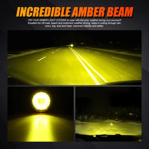 Vista 5 de Auxbeam Serie 360-PRO - Luces LED redondas para todo terreno de 7 pulgadas, con 2 cubiertas protectoras ámbar/negras, barra de luz de conducción