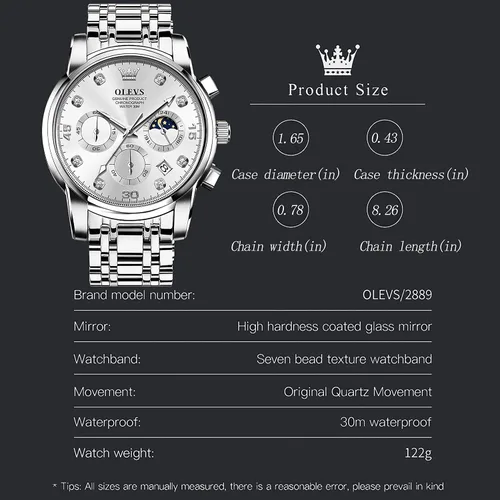 Vista 6 de Taxau Watches for Men, Luxury Stainless Steel Men's Watches, Big Face Dress Men WatchesMen Multifunction Chronograph with Date and
