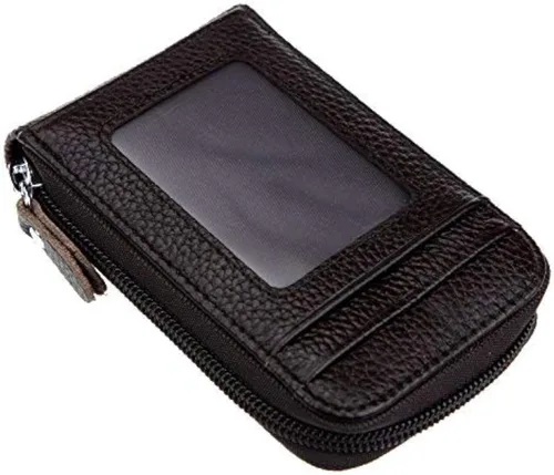 Vista 37 de RFID mini organizador de tarjetas de crédito, cuero auténtico, billetera compacta con visor de identificación, S, Negro