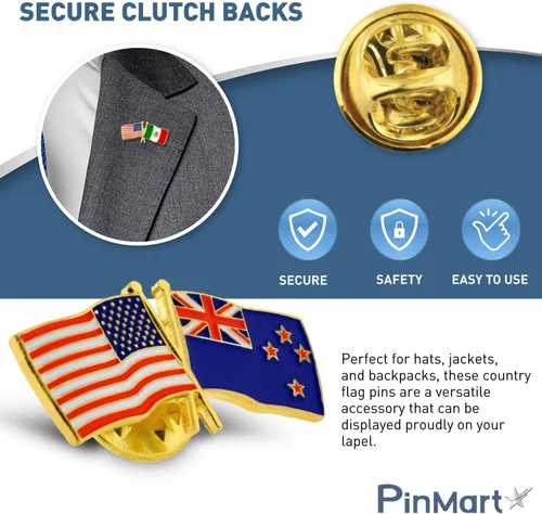 Vista 77 de PinMart Pin de solapa esmaltado con bandera de la amistad cruzada de Estados Unidos y el mundo