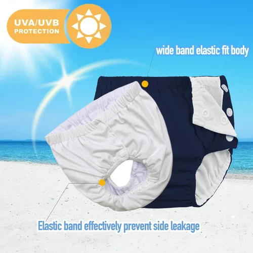 Vista 4 de Pañales de natación reutilizables para bebés recién nacidos, lavables, unisex, pañales de natación para bebés, color azul marino, 0-3 meses