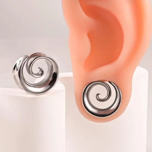 Vista 4 de 2 unidades de dilatadores de oreja en espiral de acero inoxidable 316 hipoalergénicos, dilatadores expansores, piercings corporales, 0.00 oz-1