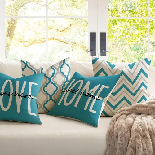 Vista 3 de YCOLL Juego de 4 fundas de almohada de estilo rústico 16x16 Fundas decorativas de almohada de lino para sofá, cama, dormitorio, decoración del hogar