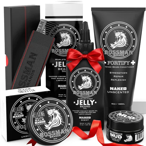 Vista 13 de Bossman Kit completo de barba para hombres, regalos para papá para el día del padre, gelatina de aceite de barba para hombres, acondicionador