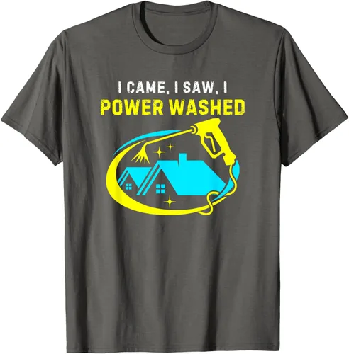 Vista 24 de Camiseta con texto en inglés "I Came, I Saw, I Power Washed Funny Power Washing", Negro