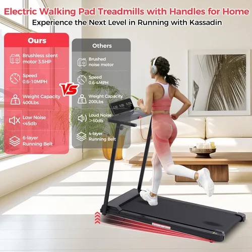 Vista 12 de KASSADIN Portable Treadmills for Home Small, Walking Pad with Handle Bar, 3.5HP Electric Mini Treadmills for Home Exercising, Walking Pad Treadmill