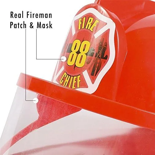 Vista 4 de Tigerdoe Disfraz de bombero, paquete de 2 cascos, casco de bombero, sombreros de bombero, accesorios para bomberos