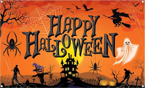 Vista 8 de KatchOn Cartel naranja de feliz Halloween, extra grande de 72 x 44 pulgadas, telón de fondo de calabaza para decoraciones de fiesta y fotografía