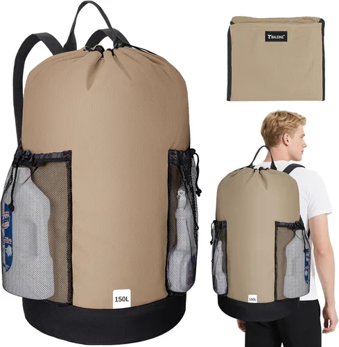 Vista 21 de BALEINE Mochila Bolsa de Lavandería de 120L, Tela Oxford 900D Bolsas Grandes de Lavandería de Viaje con Correas para el Hombro y 2 Bolsillos