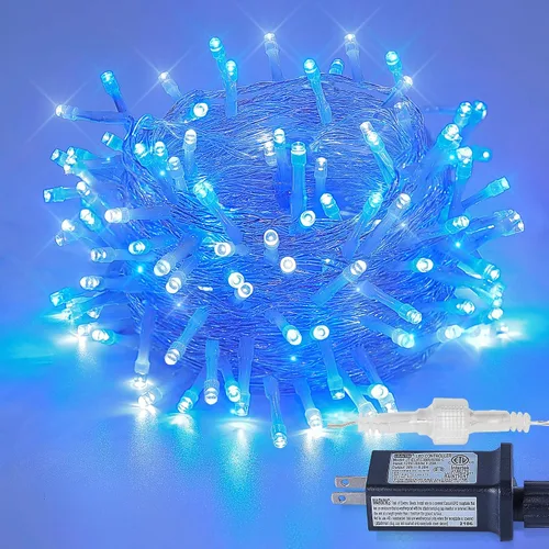 Vista 16 de Cadena de 200 luces LED de 98 pies, impermeables con 8 modos con memoria, fuente de alimentación certificada por UL de 30 V para el hogar, jardín