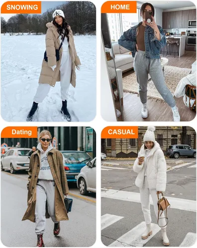 Vista 5 de MOUEEY Pantalones deportivos súper cálidos con forro de sherpa para mujer, pantalones deportivos de forro polar con bolsillos con cremallera