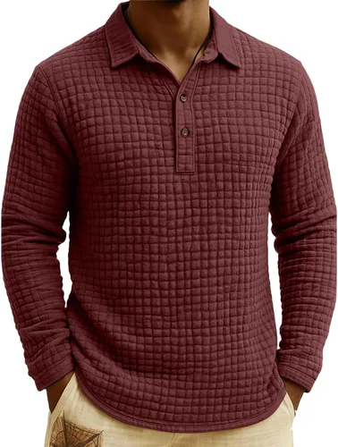 Vista 32 de Polo de punto para hombre, manga larga, ligero, informal, con cuello