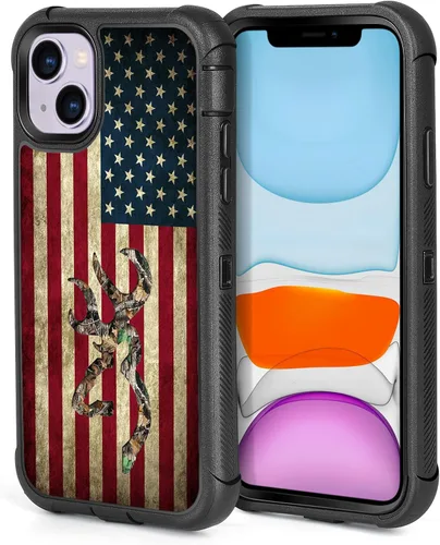 Vista 13 de Carcasa para iPhone 15, diseño de hojas de camuflaje Design for Women Men Boys Kids, 3-Layer Rugged Shockproof Anti-Slip Hard Bumper Silicone