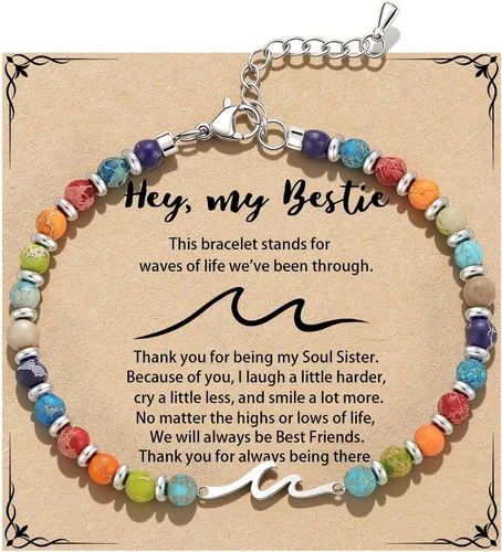 Vista 13 de Pulsera de onda/lazo/cruz para mujer, coloridas pulseras de cuentas de piedra natural, regalo único de amistad para mejor amiga, hermana, mejor