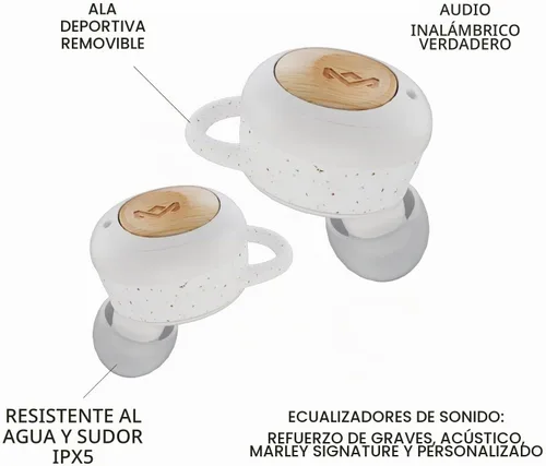 Vista 3 de House of Marley Champion 2: Auriculares inalámbricos con micrófono, conectividad Bluetooth, 35 horas de tiempo total de reproducción